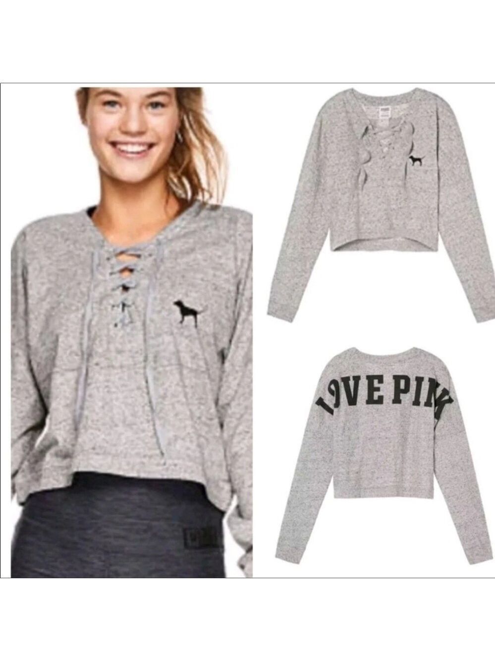 Pink Cropped Gray Long Sleeve Top
